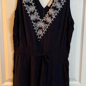 LOFT Black Jumpsuit with White Embroidery